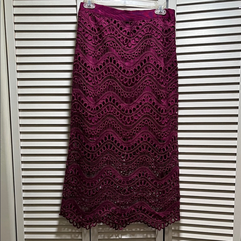 Elegant Fuchsia  Lace Midi Skirt